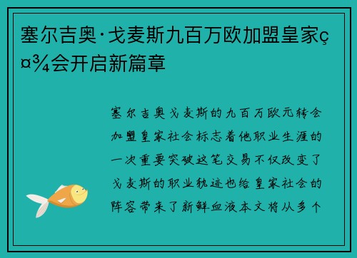 塞尔吉奥·戈麦斯九百万欧加盟皇家社会开启新篇章